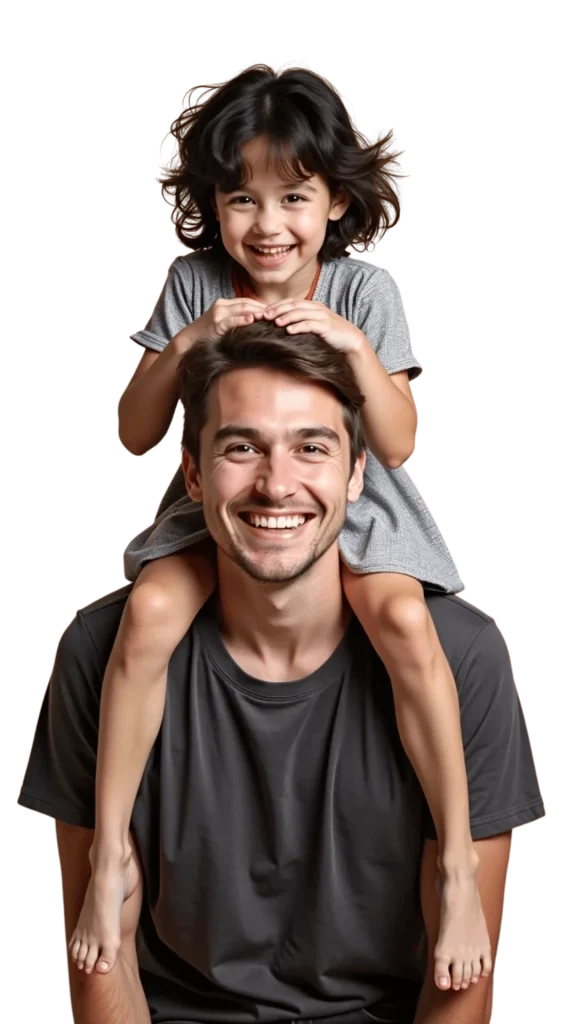 A person carrying a girl on his shoulder